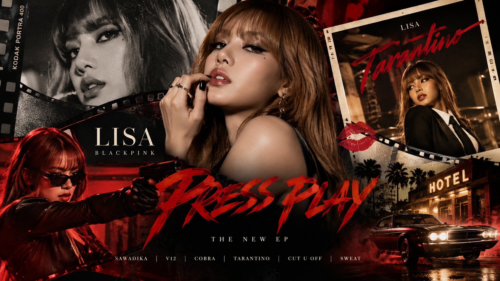 Lisa BLACKPINK dalam cover artikel perilisan EP PRESS PLAY dengan konsep sinematik lagu Tarantino