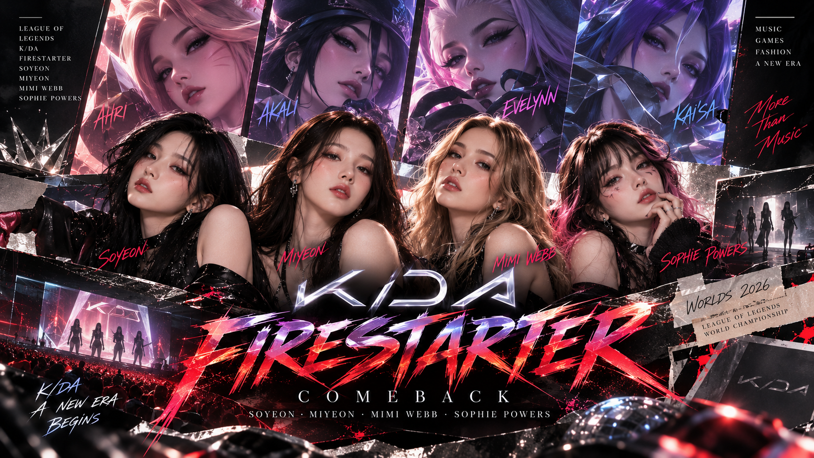 K/DA comeback lewat FIRESTARTER dengan karakter Ahri Akali Evelynn dan Kai'Sa serta kolaborasi empat penyanyi internasional